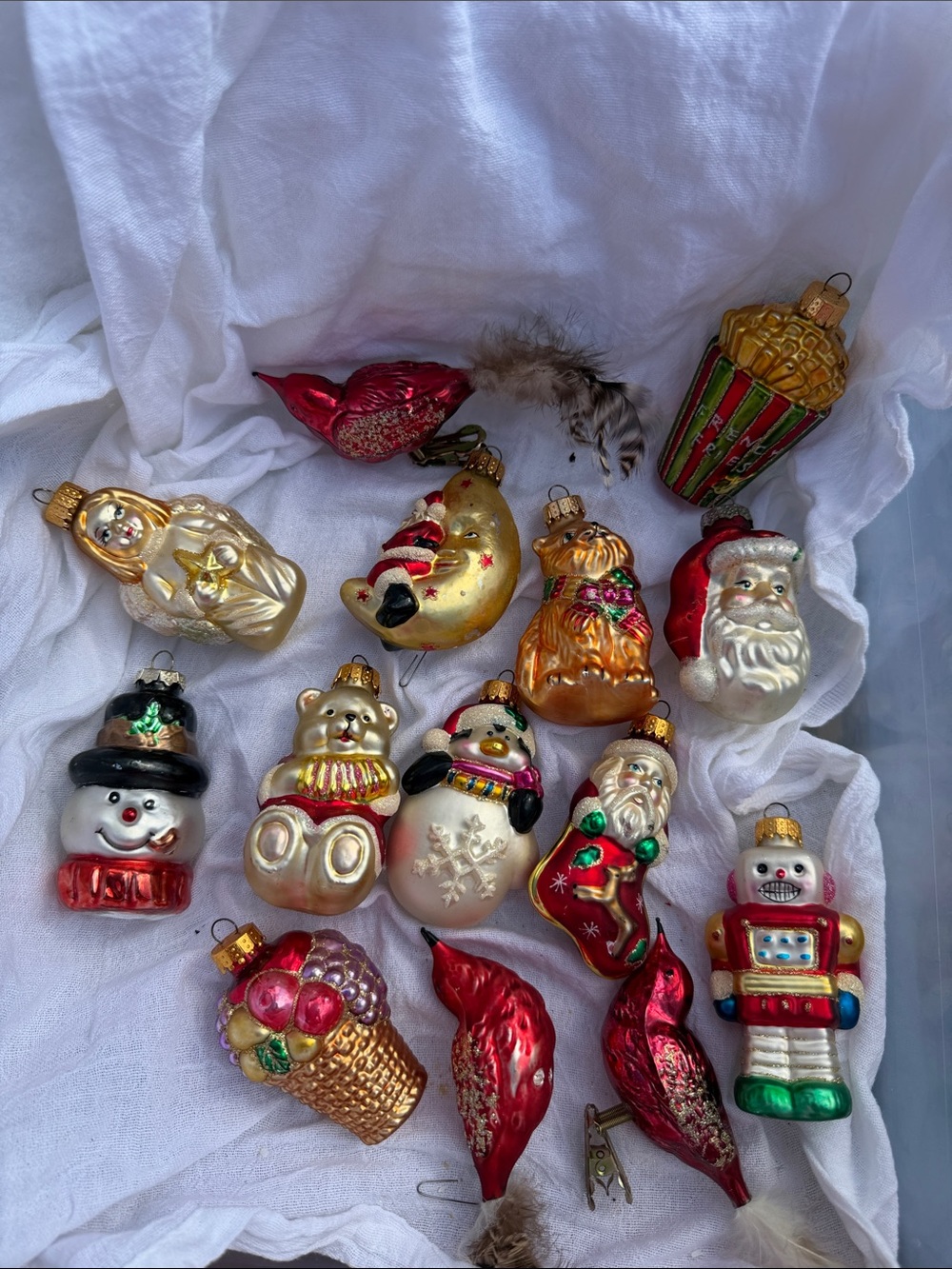 Christmas Magic! 14 Vintage Glass Ornaments Santa Snowmen Birds & More